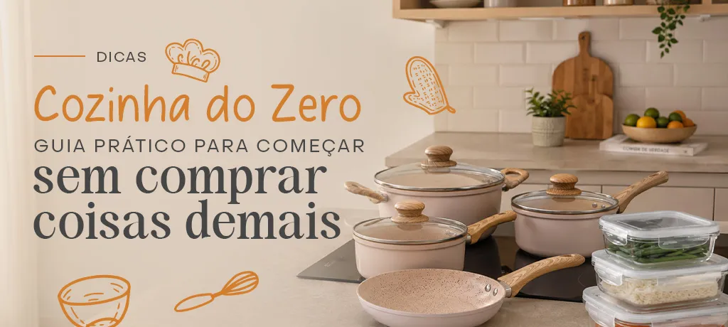 Cozinha clara com panelas e potes organizadores para montar cozinha do zero
